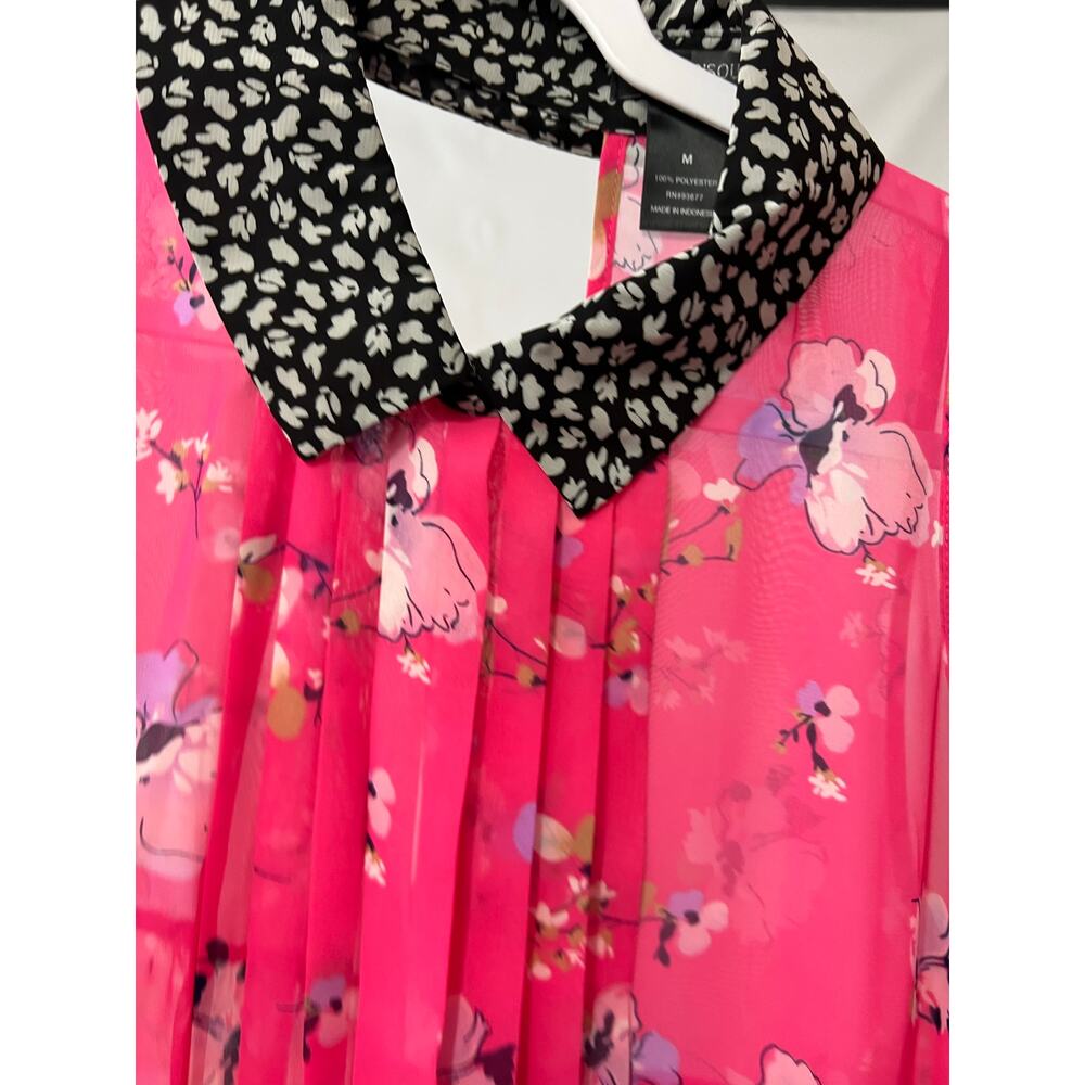 Bisou Bisou Medium Blouse Sleeveless Tank Sheer Top Shirt Pink Pleated Collar - Picture 4 of 5